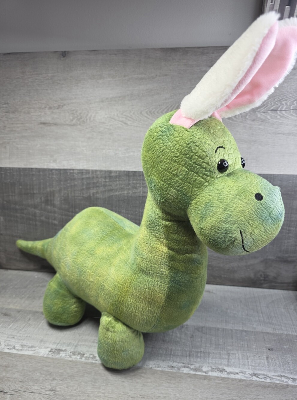 Hug Me Green Dinosaur Plush Brontosaurus Bunny Ears Easter Spring 15" Long b288